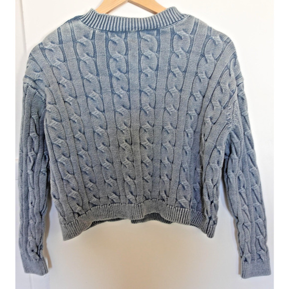 Arizona Jean Co Sweater Womens Medium Blue Chambray Cable Crop Knit Chunky Rib - Picture 3 of 7